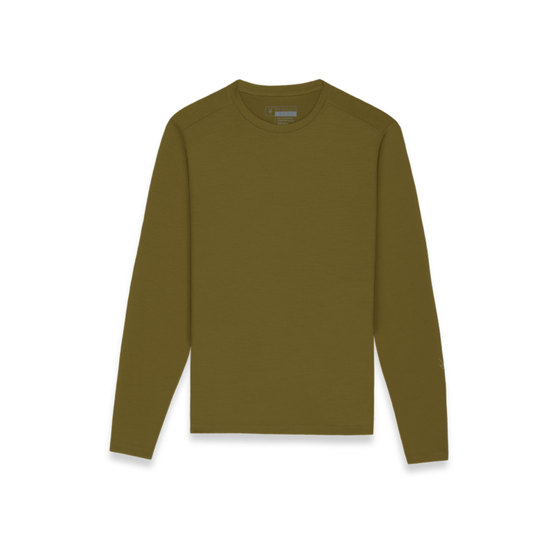 An Ibex Journey long-sleeve shirt in olive variant.