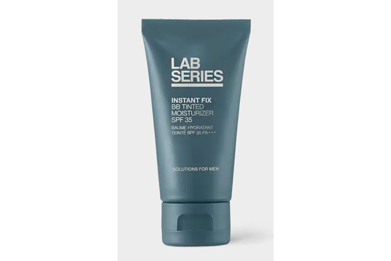 This quick fix tinted moisturizer for men immediately evens skin tone and provides SPF protection.