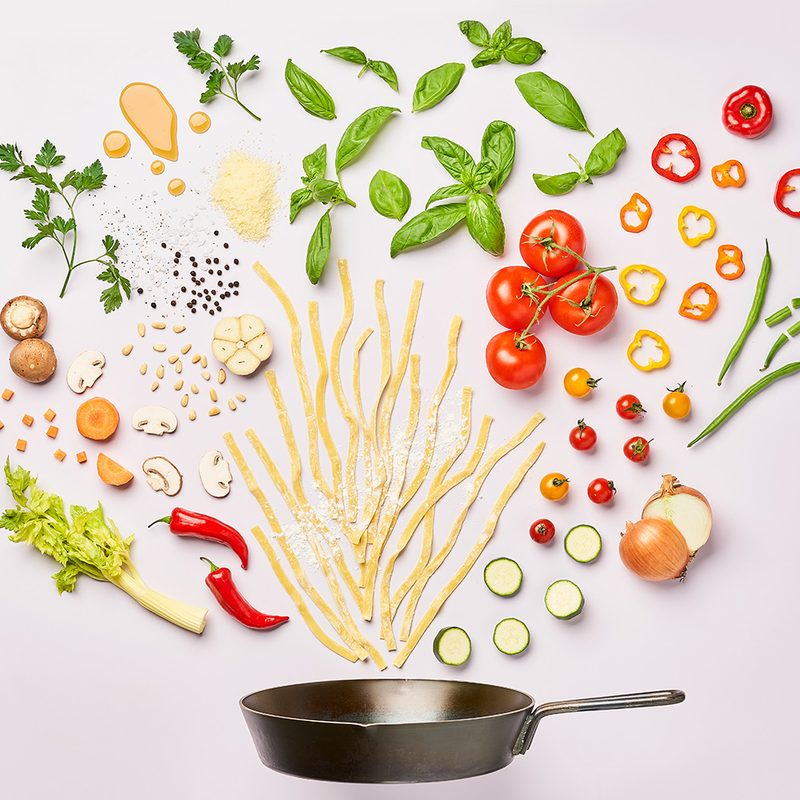 Knolling style of italian pasta.