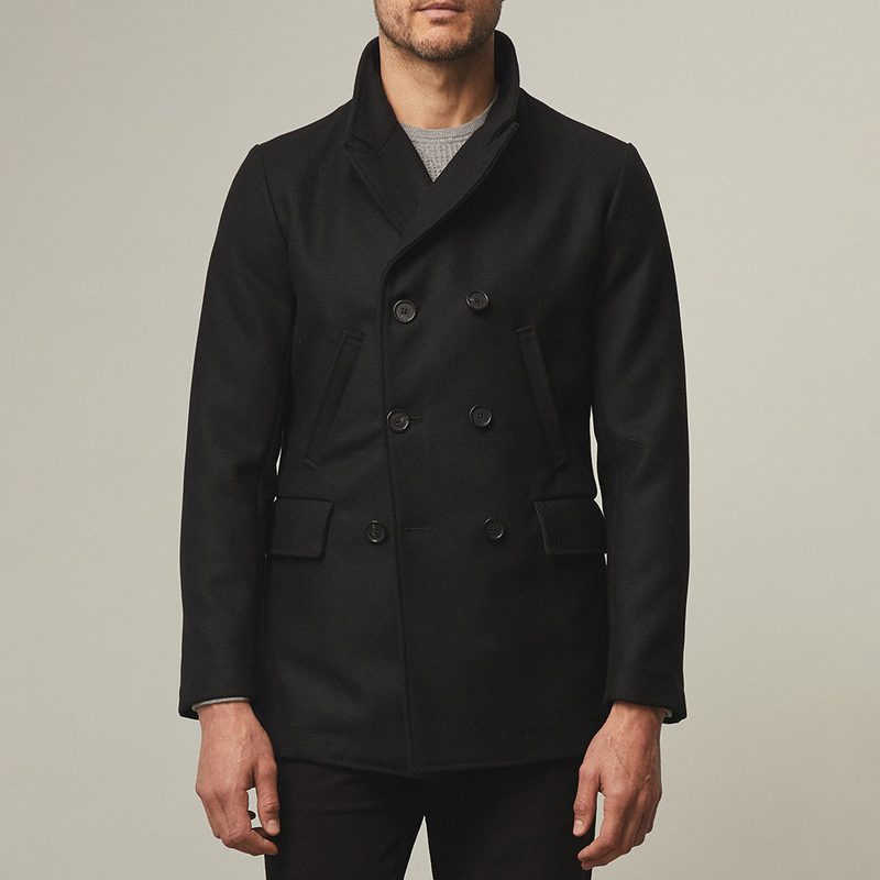 James Bond Inspired Black Peacoat by Billy Reid.