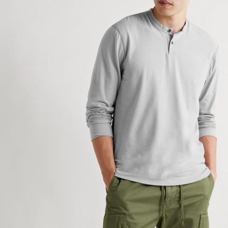 Man wearing James Perse henley shirt.