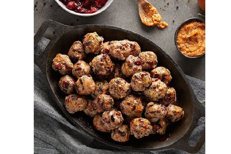 Turkey meatballs from in a cast iron skillet.