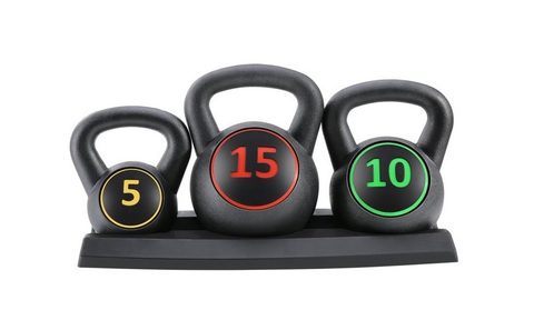 MaxKare 3-Piece Kettlebell Set with Rack to store.