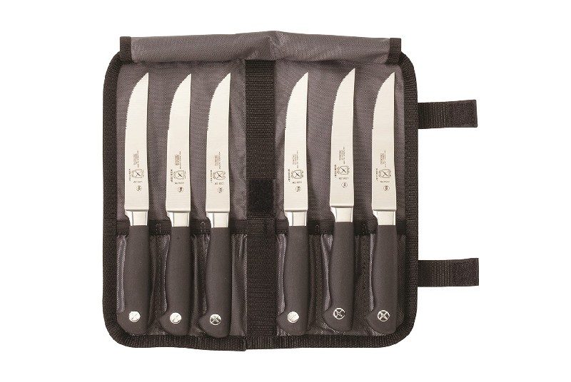 Six Mercer steak knives in a bag.