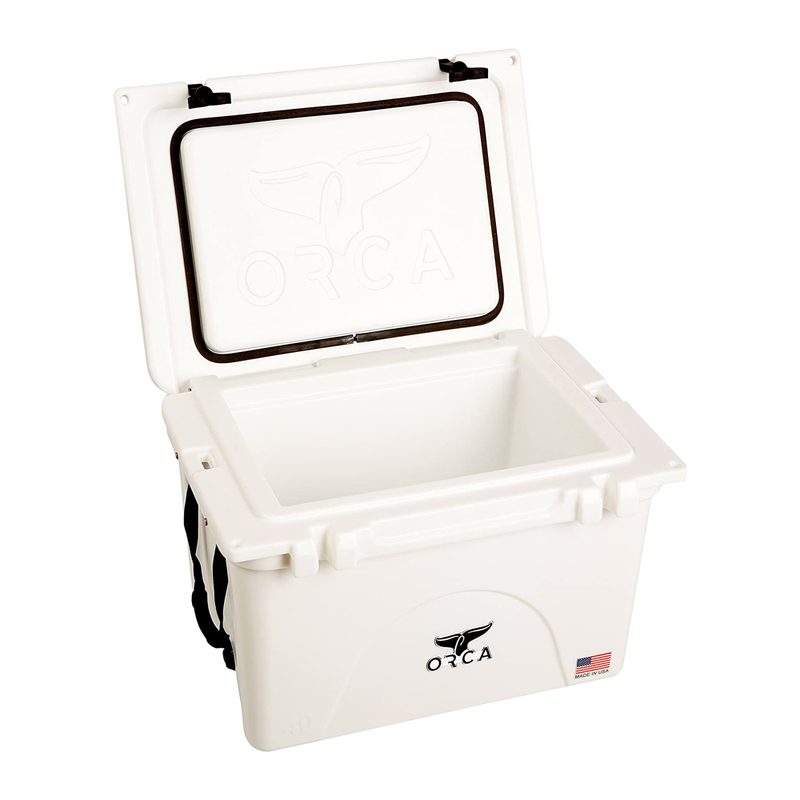 A white 40-Quart Hard Cooler from Orca Coolers.