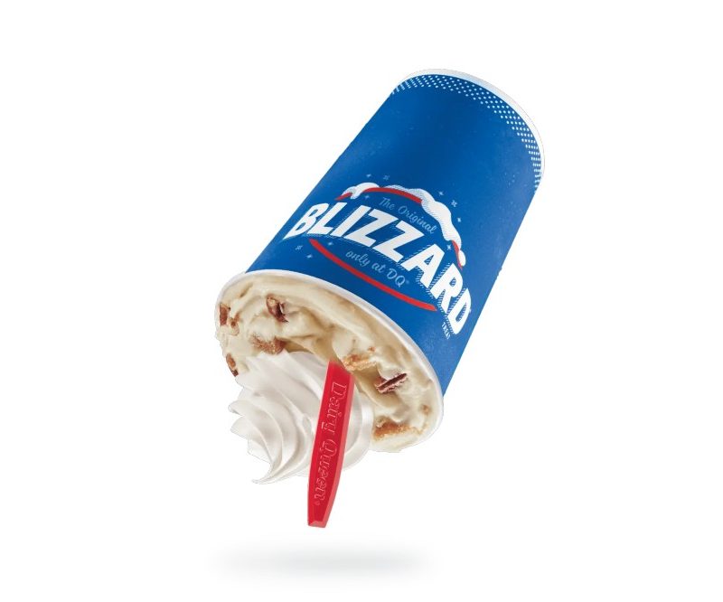 dairy queen's pecan pie blizzard ice cream hanging upside down.