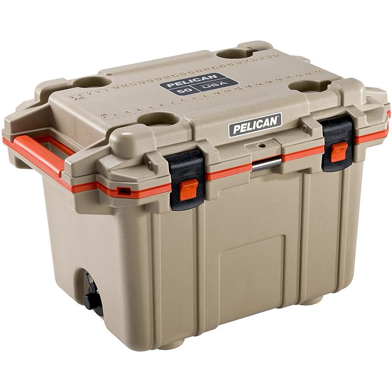 A brown 50-Quart Elite Cooler from Pelican.