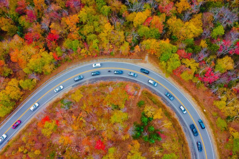 A scenic highway in New Hampshire for fall foliage.