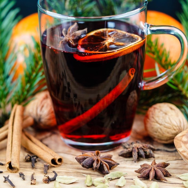 Glass mug with spiked apple cider