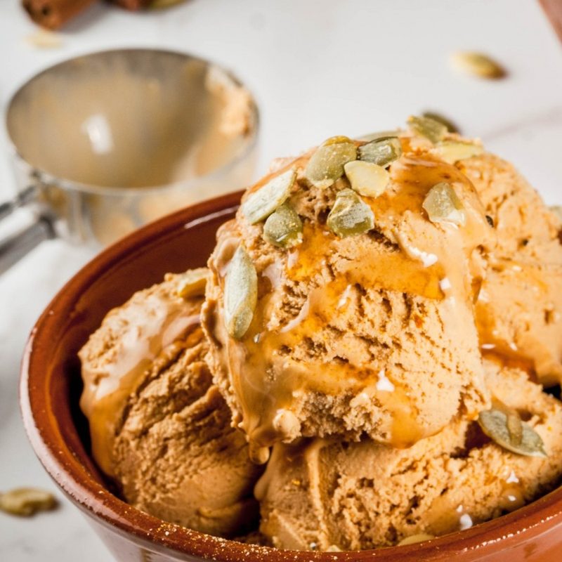 four scoops of ninja creami's squash pumpkin pie gelato.