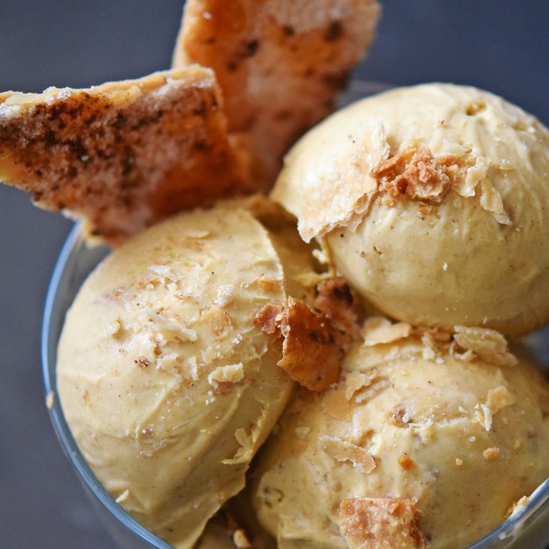 three scoops of ninja creami sweet potato pie gelato.