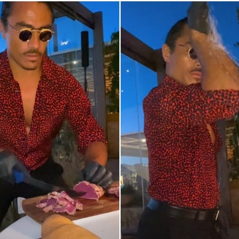 Salt Bae serves up an approximately $830 steak at the chef's new Nusr-Et Steakhouse in London.