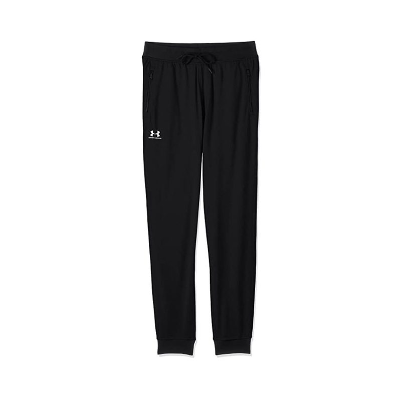 A pair of black Under Armour joggers.
