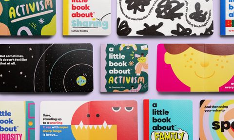 A Kids Book About titles featured image with purple background.