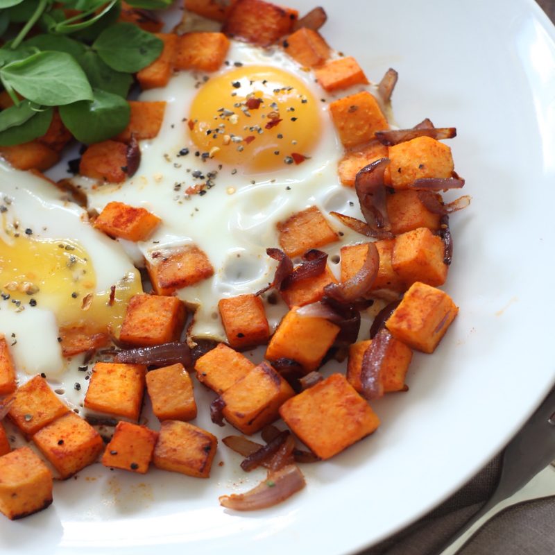 Wweet potato and eggs.
