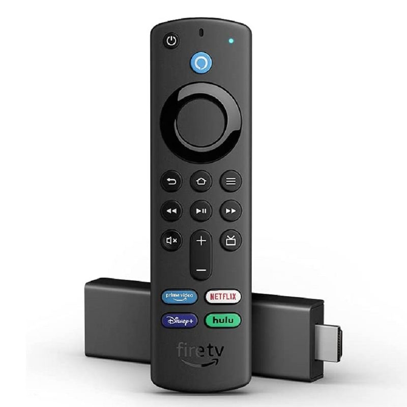 Amazon's Fire TV Stick 4K streaming device with its remote.