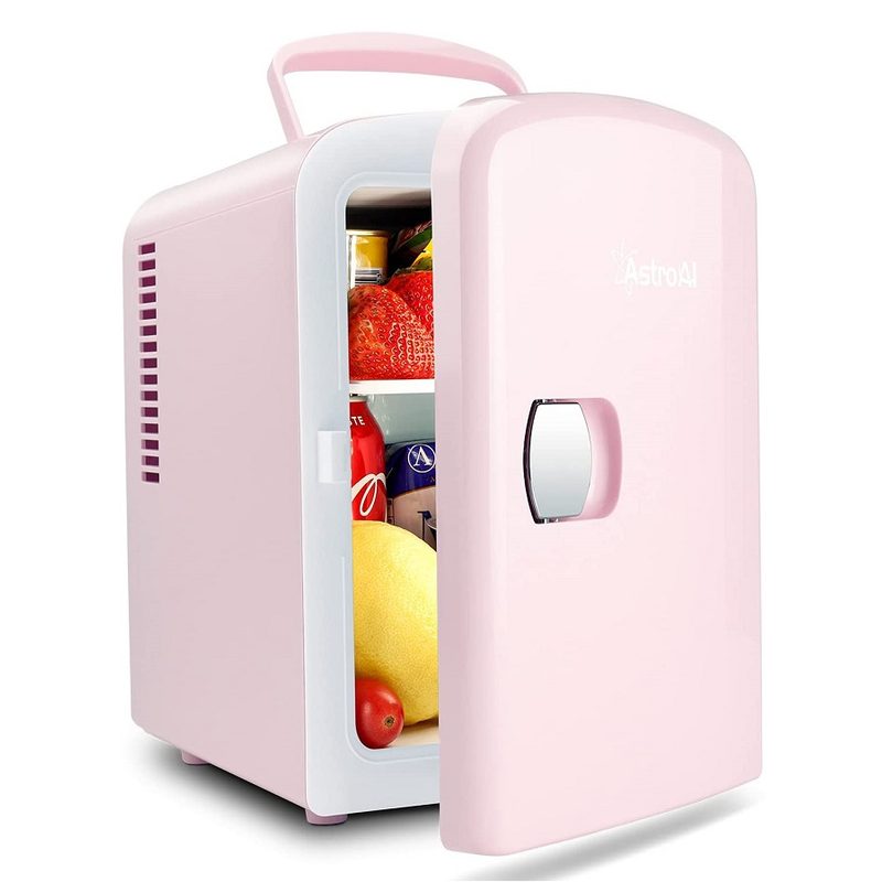 The AstroAI Mini Fridge with 4 liters of capacity, in pink.