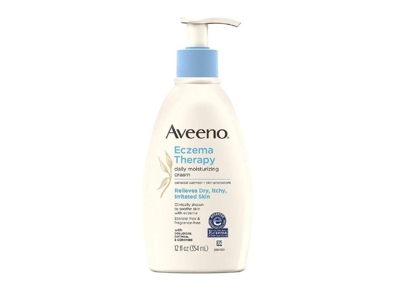 A botthe of Aveeno Eczema Therapy on white background.