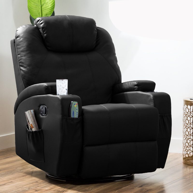 Best Choice Products Executive Swivel Glider Massage Recliner Chair2= in a room with a plant behind it.