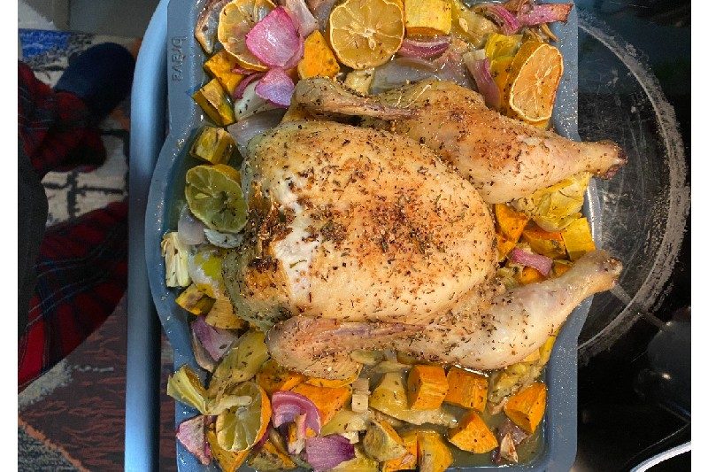 Whole spatchcock chicken cooked in Brava.