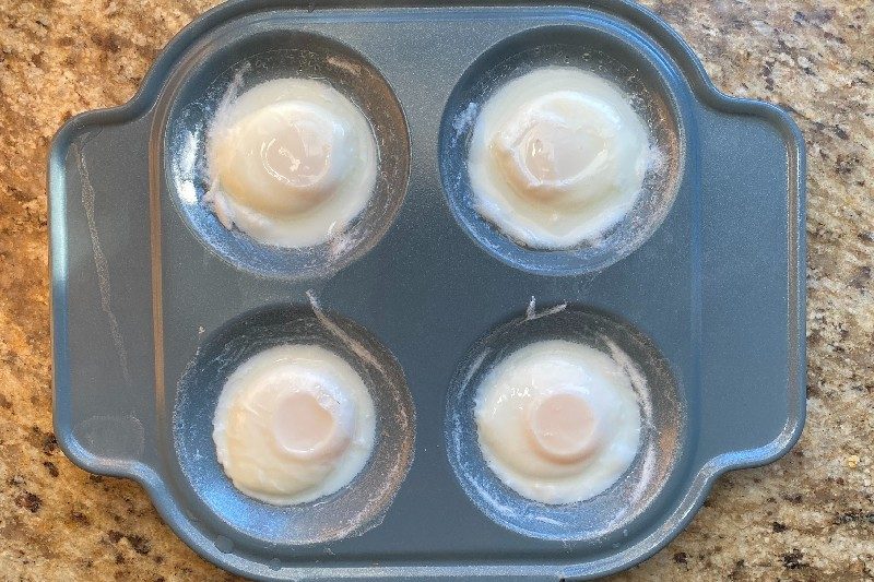 Poached eggs cooked in Brava.
