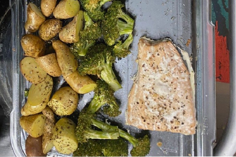 Cooked Salmon with veggies.