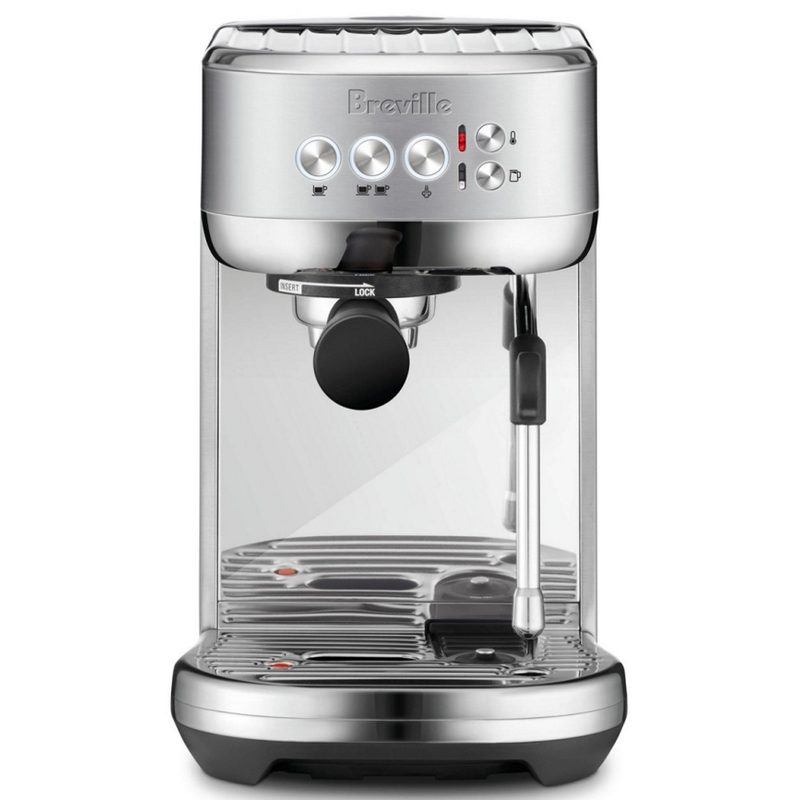 Breville bambino Plus Coffee Maker on a white backdrop.