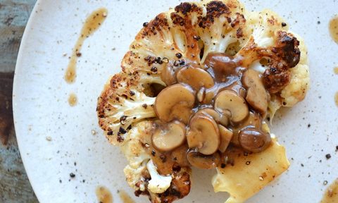 Cauliflower steak with peppercorn sauce