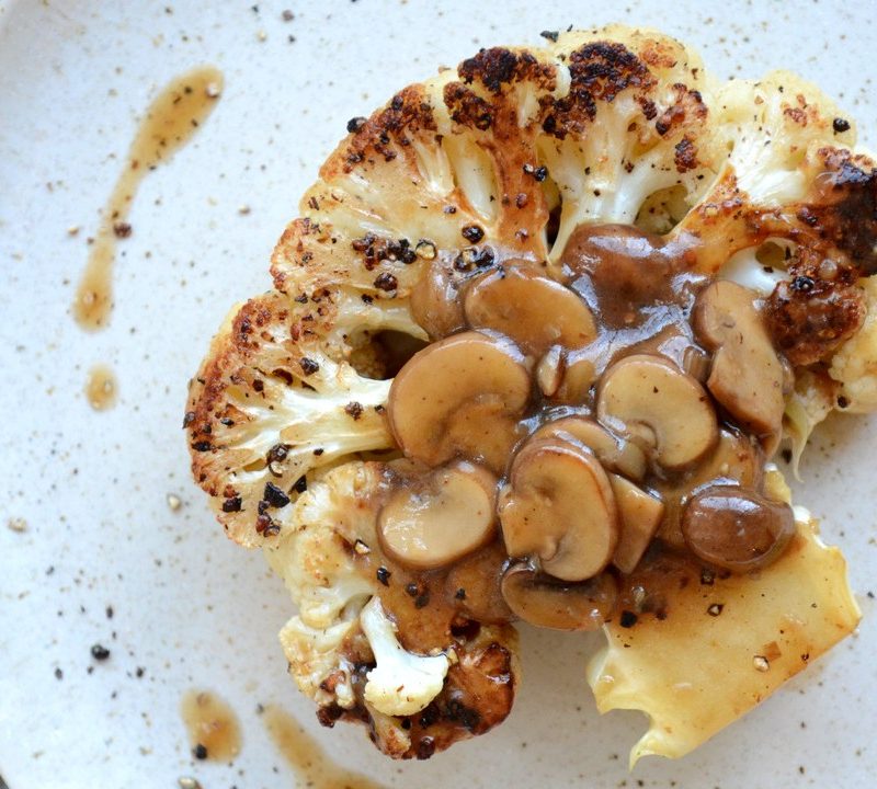 Cauliflower steak with peppercorn sauce