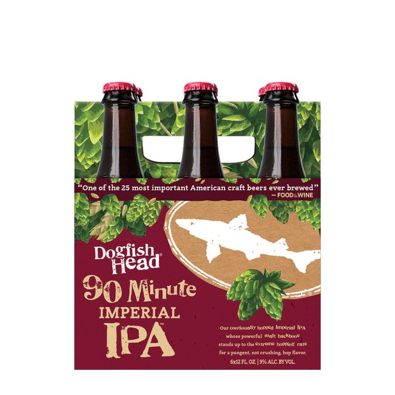 Dogfish Head 90-Minute Imperial IPA six-pack.