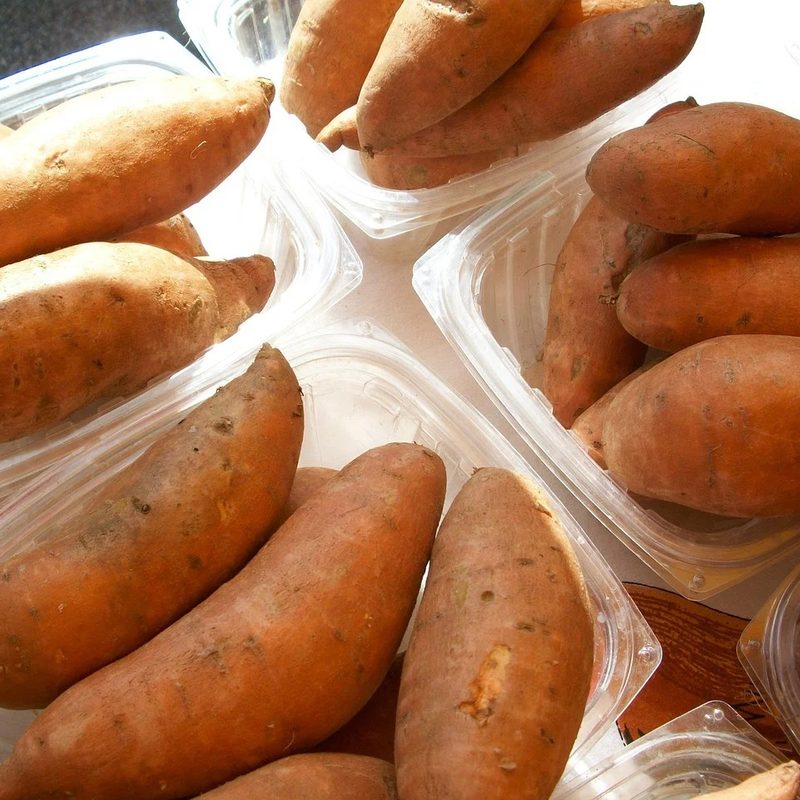 Whole sweet potatoes.