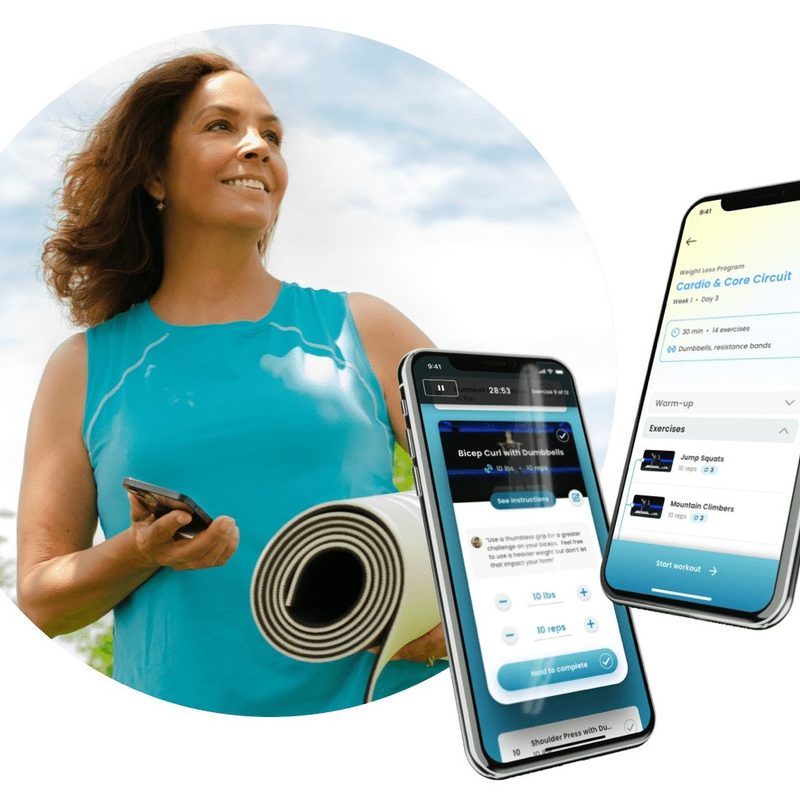 Flexit connected training with mobile app UI showing.