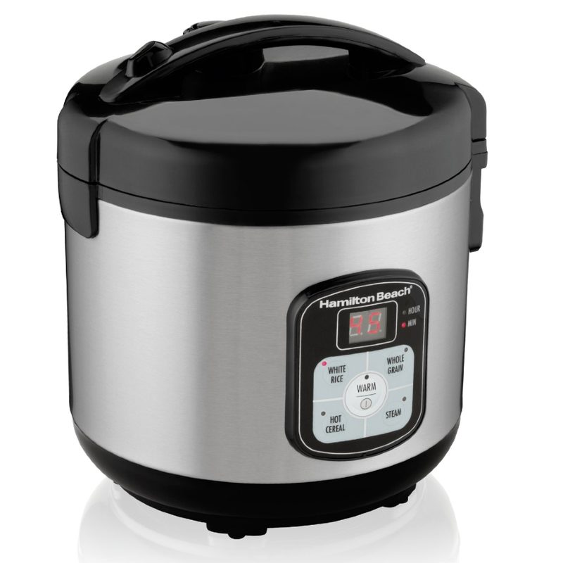 Hamilton Beach 8-Cup Rice Cooker and Steamer, Model# 37519 against a white background.