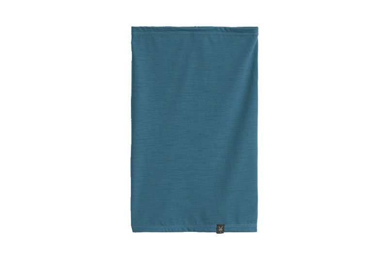 Ibex Indie Quick Link Neck Gaiter in a teal blue color.