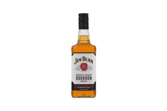 A bottle of Jim Beam on white background.