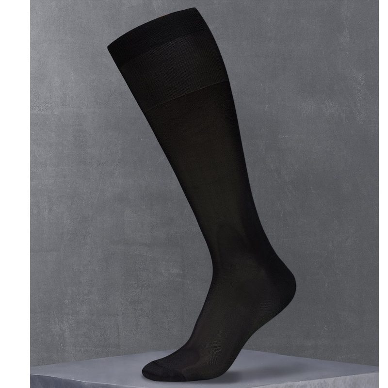 Over the calf formal socks keep things neat and tidy.