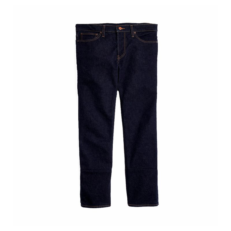 A Madewell Slim Blue Jeans in Rinse Wash on plain background.