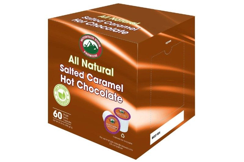 Box of Mountain High salted caramel hot chocolate K-Cups