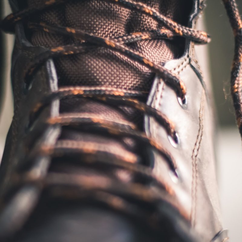 Close-up of the laces on a boot