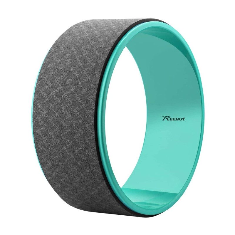 Gray and blue green Reehut Yoga Wheel.