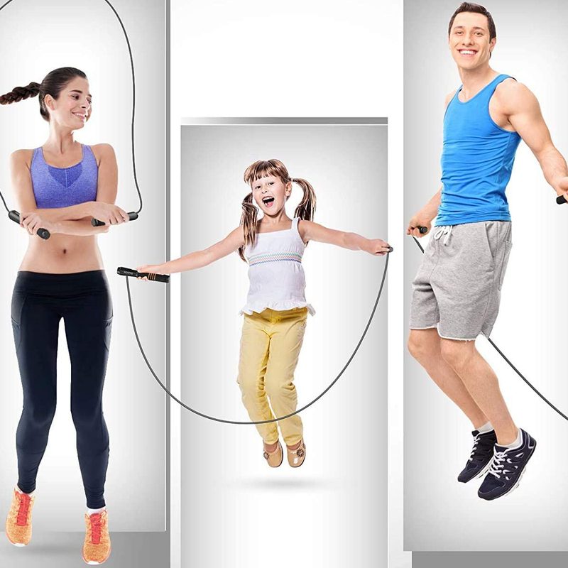 RENPHO Smart Jump Rope used by three people..