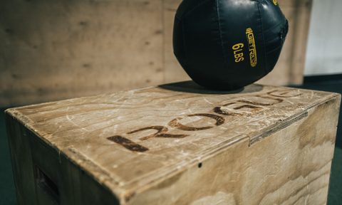medicine ball on a box.