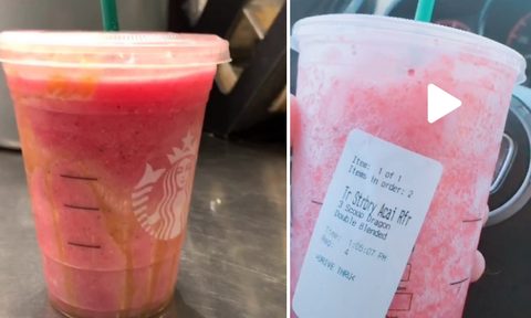 From left to right, a Berry Caramel Frappuccino and The TikTok Drink, just two of the supposed 170,000 drink combos available at Starbucks.