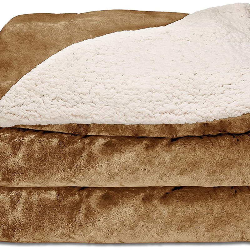 A folded Sunbeam Reversible Heated Throw Blanket.