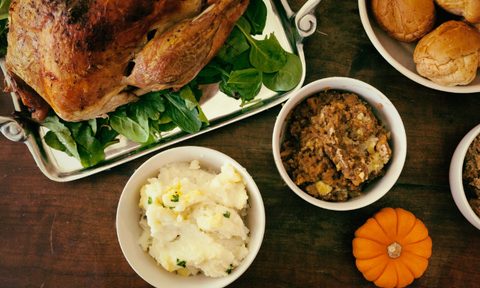 Thanksgiving side dishes with a turkey