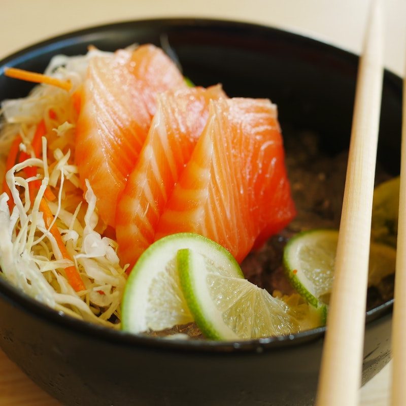 Salmon fresh in a bowl.
