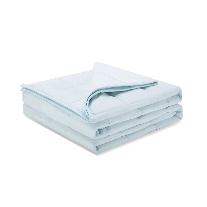 A pale-blue Weighted Idea Cooling Weighted Blanket on white background.