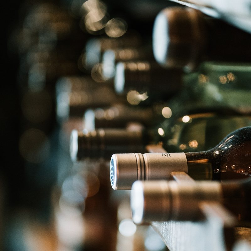 Wine bottles on a shelf