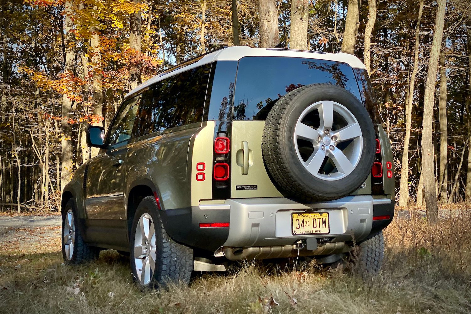 Close up angle of Land Rover Defender from driver's side.