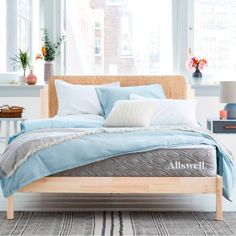 Allswell mattress on a bedframe.
